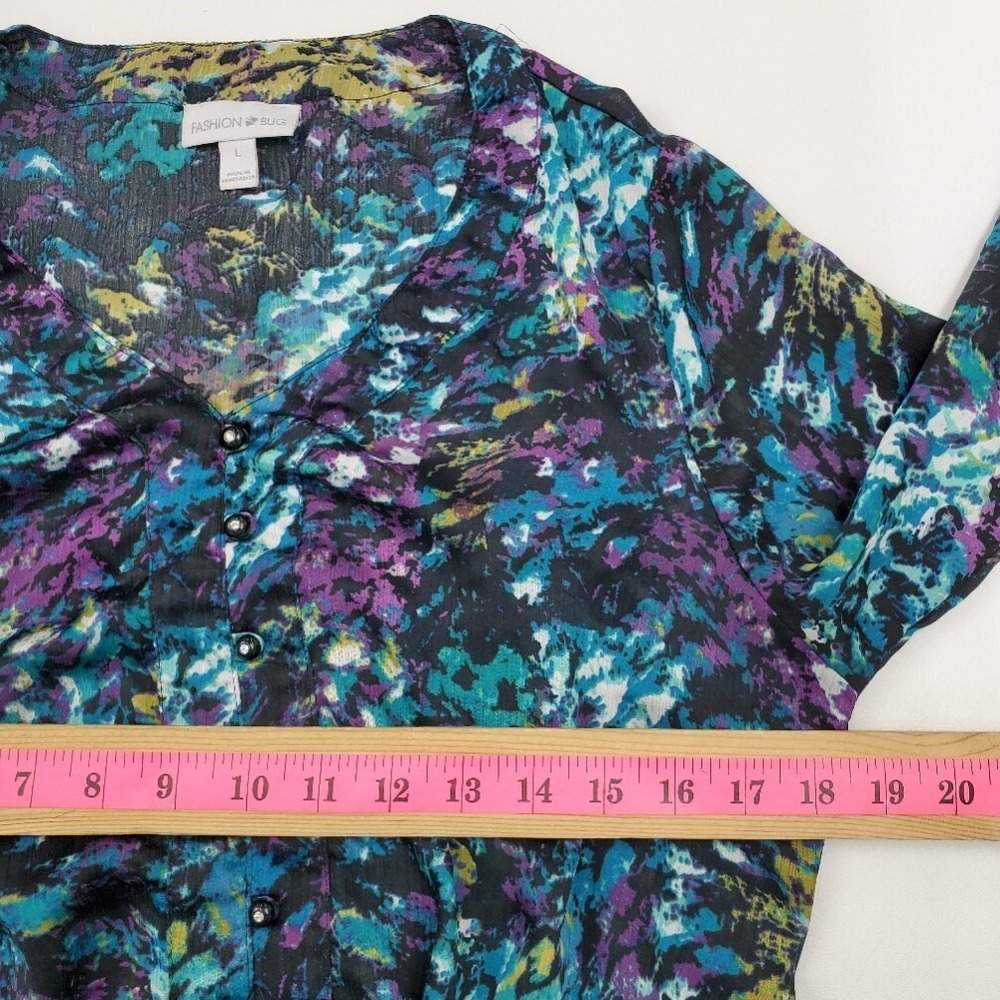 Fashion Bug Peplum Blouse Floral Chiffon Button Front Boho Top L - Picture 5 of 15